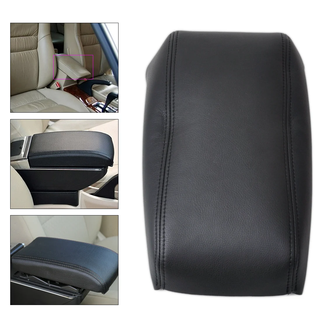 

CITALL DIY Black Leather Breathable Front Console Lid Armrest Cover Perfector for Honda Accord 1998 1999 2000 2001 2002