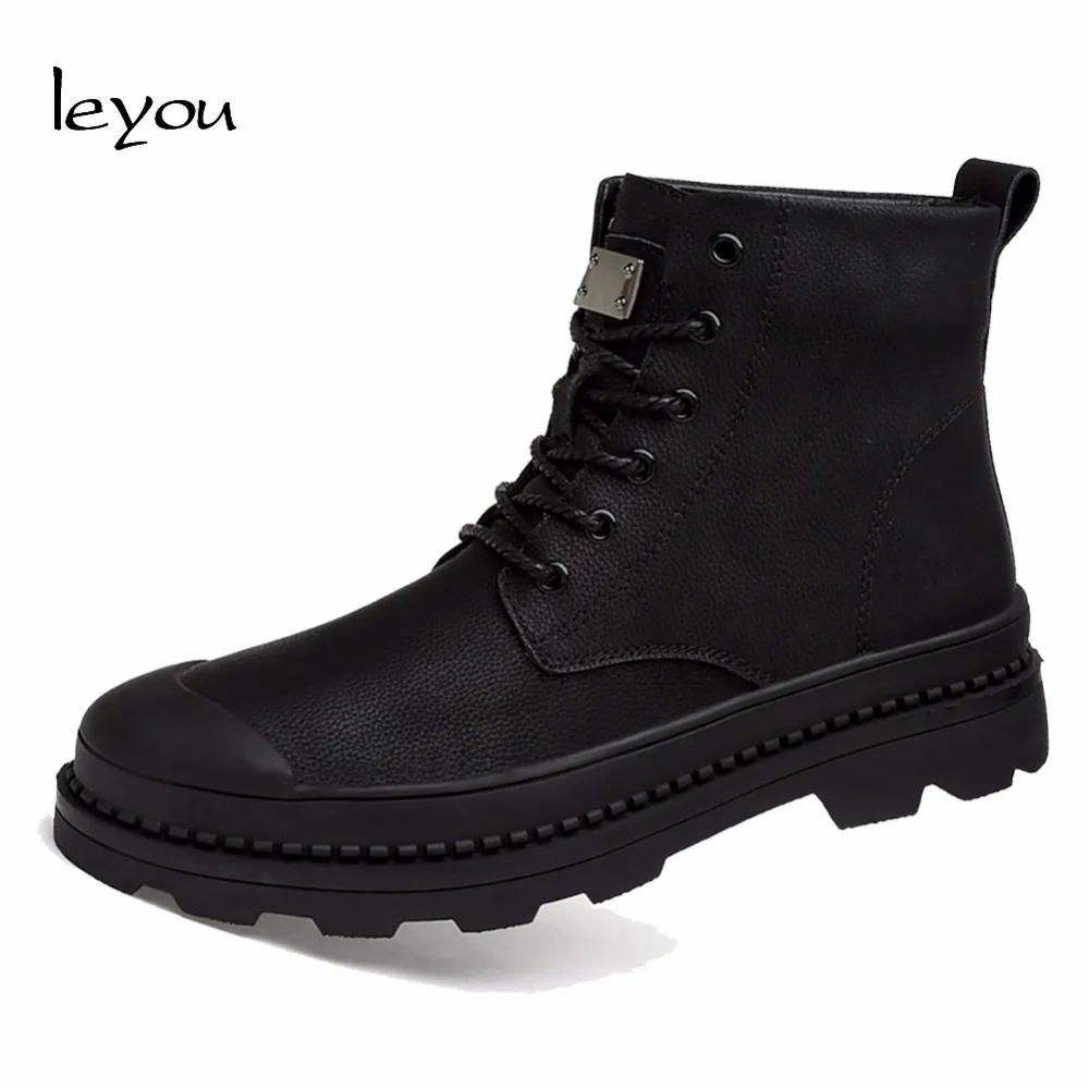 

Leyou Men Military Army Boots Work Safety Boots Autumn Winter High Top Ankle Shoes Boots Leather Genuine Shoes