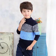 Осенне-зимняя обувь для мальчиков вязаный свитер, круглый воротник сплайсинга свитер