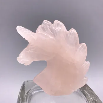 

2.0" Natural Rose Quartz Crystal Unicorn Carving Horse head Skulls Figurine