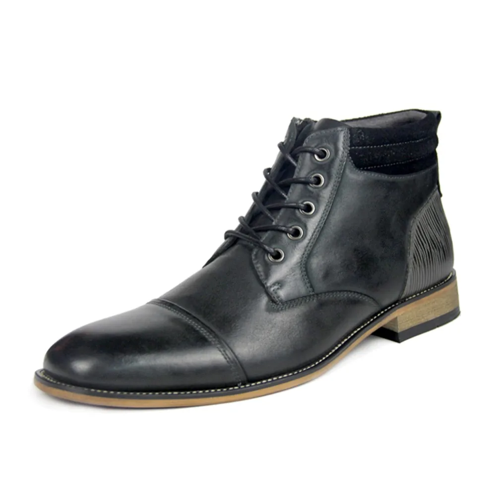 Calidad De Moda Vendimia Los Alta Hombres Calzado La Genuino Otto Primavera brown Encaje Zapatos otoño Zapatos Black Tobillo Stock Botas Cuero YpqzwO