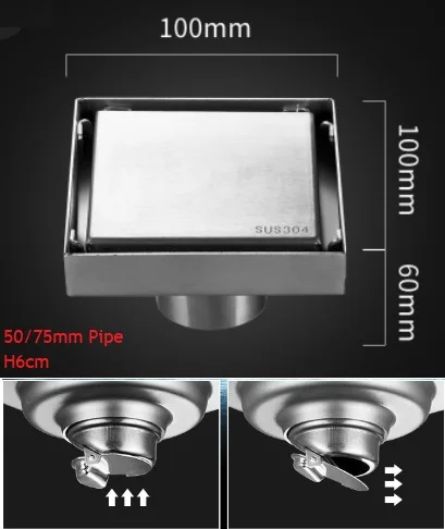 304 Stainless Steel Linear Shower Floor Drain Conceal Rectangle Triangle Corner Tile insert Grate Strainer Black Deodorant