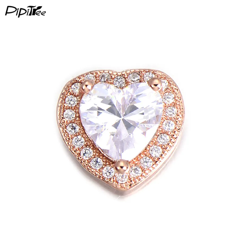 

Pipitree CZ Crystal Heart Beads Charms Fit Original Necklace Bracelet DIY Lovely Copper Spacer Charms for Jewelry Making 13x13mm