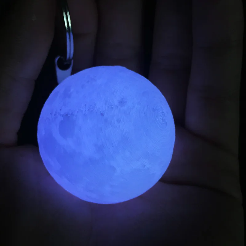 Mystery 3D Print Moon Night Lights Keychain 3 Piece Button Battery Powered LED White Moon Lamp Key Holder Bag Pendant Baby Toy (6)