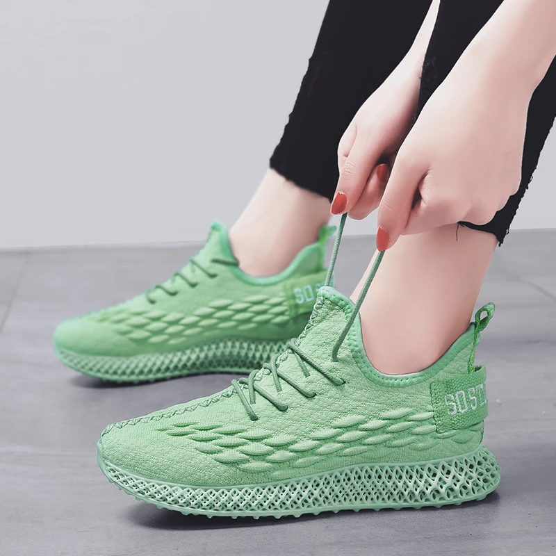 

2019 High Quality 4D Women Sneakers Casual Luxury Shoes Women Designers Solid White Pink Green Fashion Walking Shoe Basket Femme