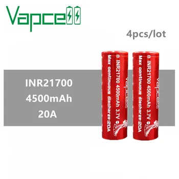 

4pcs original Vapcell INR 21700 battery 4500mAh 20A Li-Ion batteria high capacity Rechargeable battery for smoke E-CIG mod