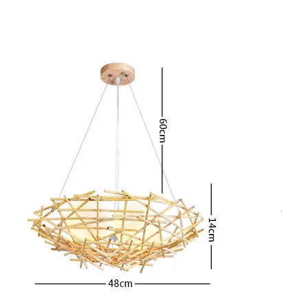 Краткое оригинальность светодиодный деревянный современный подвесной светильник западный ресторан спальня персонализированные кафе Птичье гнездо Твердые светильники - Цвет корпуса: 48cm