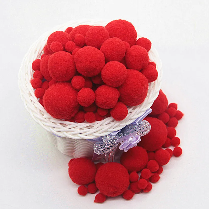 Red Pompom 8mm 10mm 15mm 20mm 30mm Pom Poms Ponpon Crafts Supplies DIY Kids Toy Garment Sewing Home Wedding Decorations 20g
