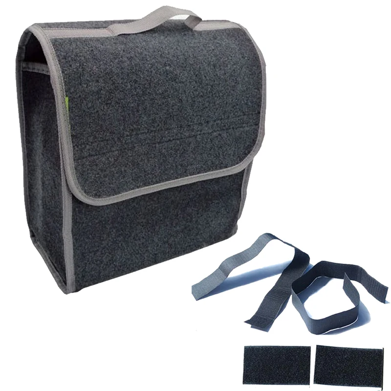 

30*16*29cm Car Trunk Organizer With Fire Extinguisher Nylon Belt Fireproof Stowing Tidying Soft Woolen Felt Car Storage Box Bag