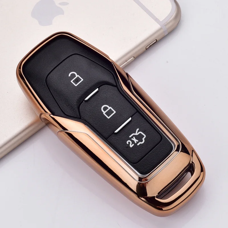 TPU Интеллектуальный Автомобильный ключ дистанционного управления чехол автомобильный защитный ключ оболочка чехол для Ford Edge Mondeo Mustang для ключей Ford - Название цвета: A-gold