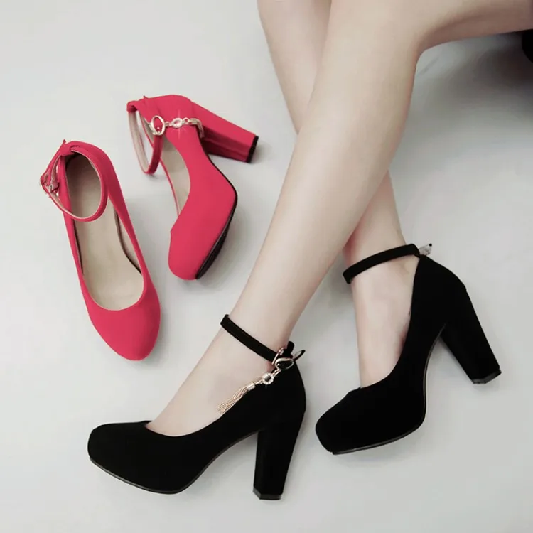 Big Size11 12 13 platform heels women shoes woman pumps ladies Suede with round head, shallow mouth and fringed metal decoration