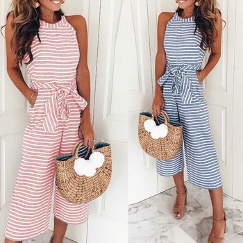 

Sexy Sleeveless jumpsuit women long romper summer striped trousers ankle pants bodysuit beach playsuit coveralls female frock