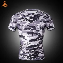 Yd Фирменная Новинка, компрессионная Мужская спортивная одежда с коротким рукавом, спортивный костюм для спортзала, регби, футболка для бега, камуфляжный костюм, Мужская футболка