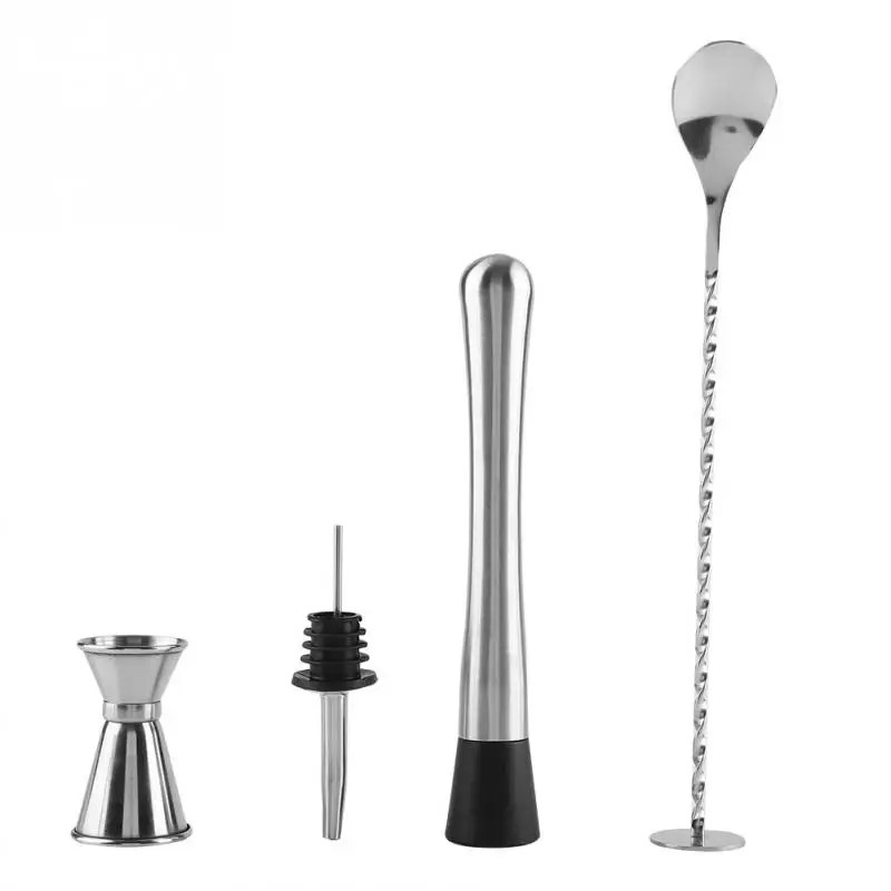 4pcs Set Durable Stainless Steel Cocktail Shaker Mixer Bartender Tool