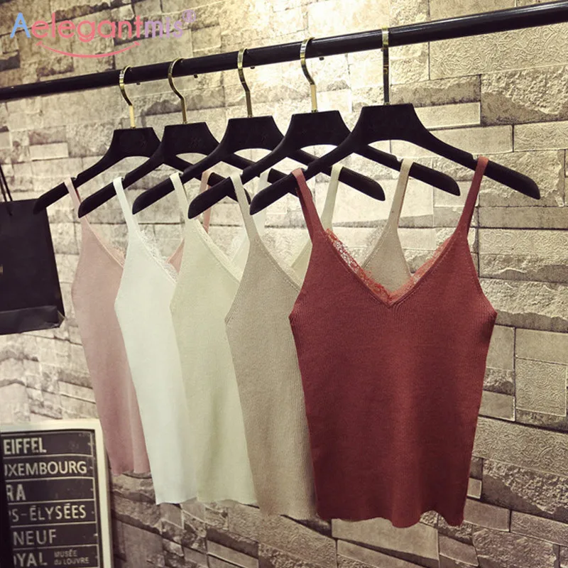 

Knitted Tank Tops Women Lace Sexy Summer Sleeveless Blouse V-Neck Womens Tank Tops Cotton Female Black White Patchwork Camis