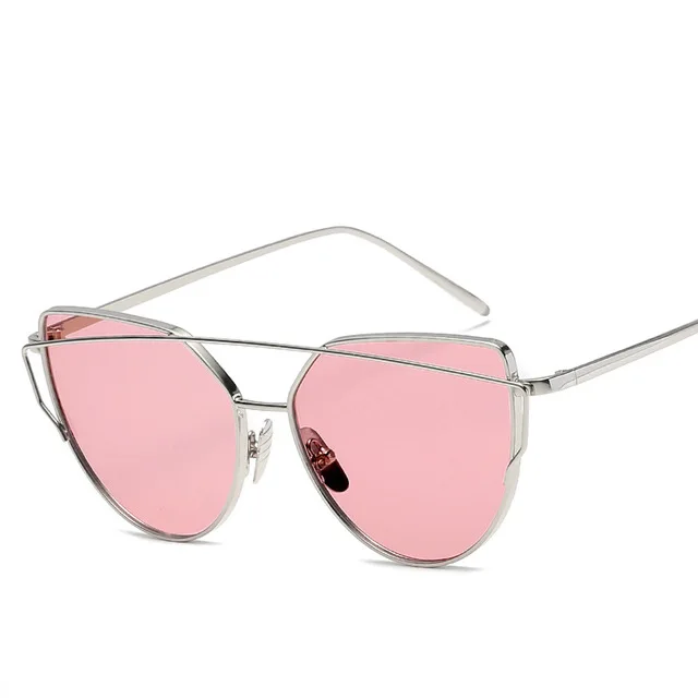 Модные Винтажные зеркальные женские солнцезащитные очки "кошачий глаз" из розового золота с металлическими светоотражающими плоскими линзами, туристические солнцезащитные очки разных цветов - Цвет линз: silver ocean red