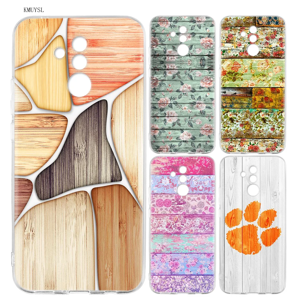 Goedkoop KMUYSL floor houten hout Hout en bloem Siliconen Case voor Huawei Mate 20 Lite Honor 10 8X Spelen Y6 Y5 y7 Y9 Prime 2018 7A Pro