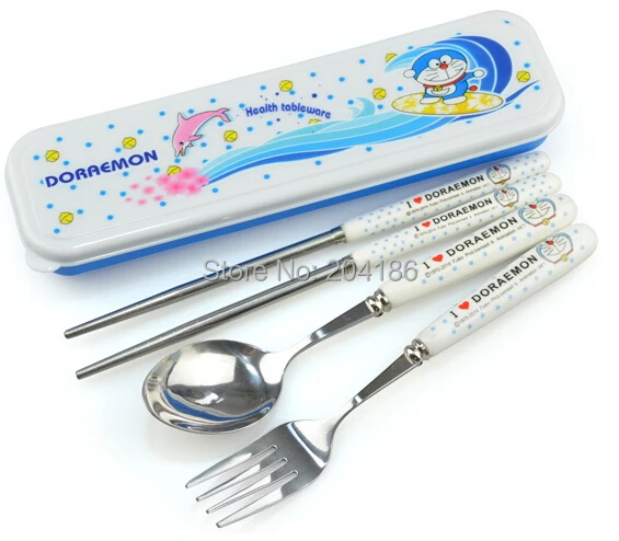 Kawaii 3 в 1 Doraemon керамическая ручка бутылка-термос столовая вилка палочки для еды