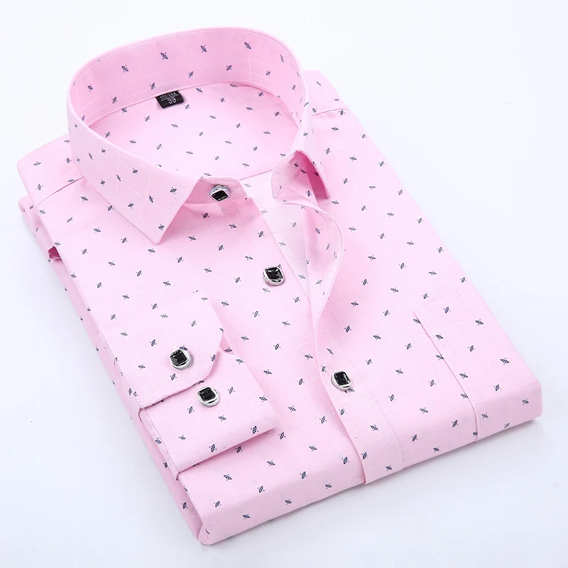 AIRGRACIAS Мужская модная повседневная мужская рубашка с длинными рукавами и принтом рубашка приталенная Мужская одежда для бизнеса - Цвет: Розовый