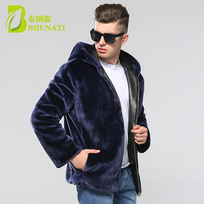 mens faux fur hooded jacket