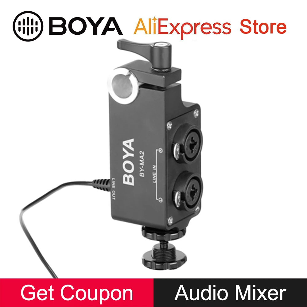 

BOYA BY-MA2 Audio Mixer Dual channel for DSLR Camera Camcorder 15mm 19mm Rod Cage 6.35mm Guitar Instrument XLR Video Microphone