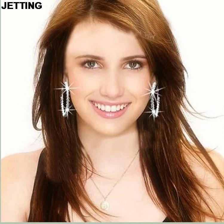 

JETTING Fashion Crystal Rhinestone Exaggerated Luxury Big Circle Earrings Female Ear Ring
