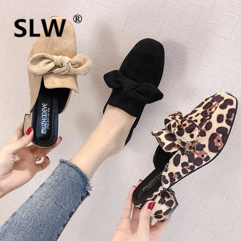 

spring closed toe women Flat allmatch Square Toe mules loafer Low slipper Butterfly-knot Slides woman sandals slides lady