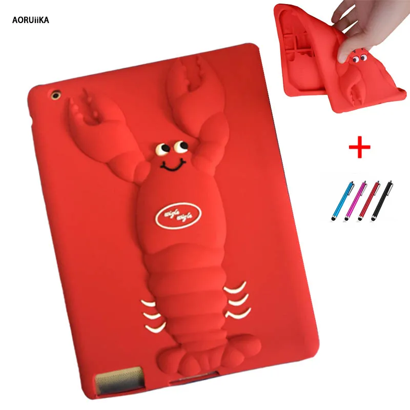 Case For iPad 2 ipad 3 4 3D lobster Cartoon Cute Silicone Soft Back Cover case Tablet protective shell | Компьютеры и офис
