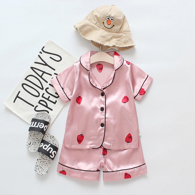 

Summer Children's Pajama Suit Short Sleeved Baby Girls Sleepwear Clothing set Boys Silk Enfant Pyjamas 2 Pieces