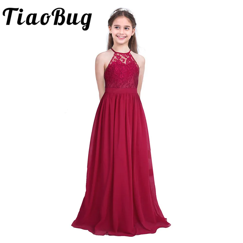 Платье для девочек с цветочной вышивкой Tiaobug платье лямкой на шее без рукавов