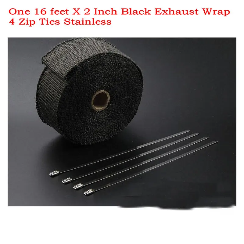 MOKALI 16 Feet * 2 Inch Black Exhaust Tape Motorcycle Exhaust Wrap Thermal Heat Wrap with 4 Zip