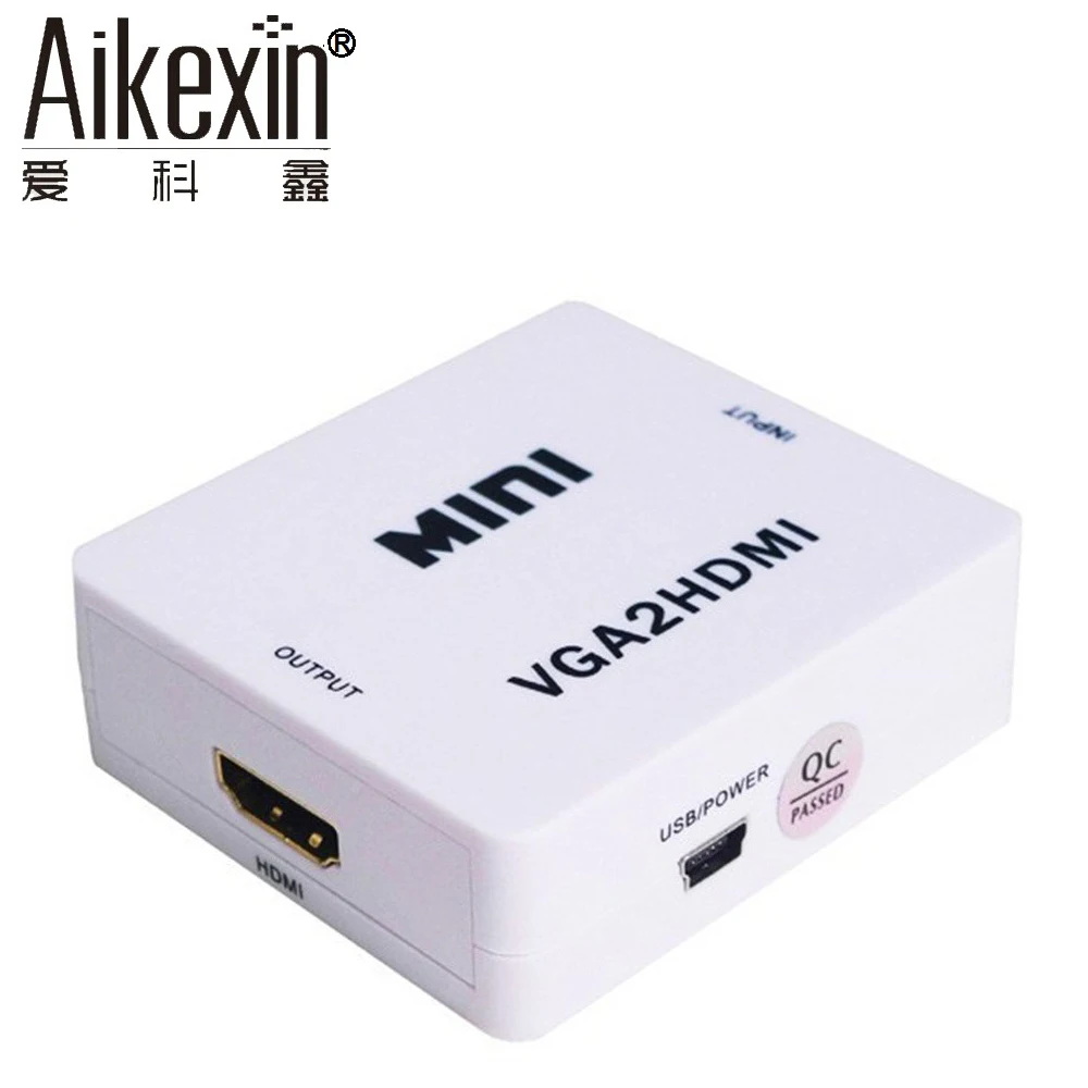 Aikexin VGA к HDMI, 1080 P мини VGA к HDMI аудио-видео конвертер VGA2HDMI адаптер коробке с USB кабель для зарядки поддержка