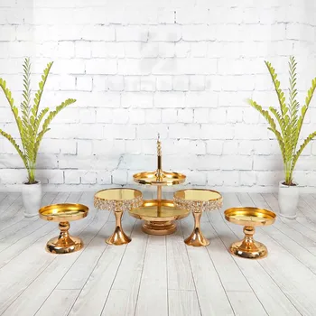 

3pcs-5pcs Gold Silver cake stand set metal iron crystal wedding party decoration supplier baking cake accessory tools