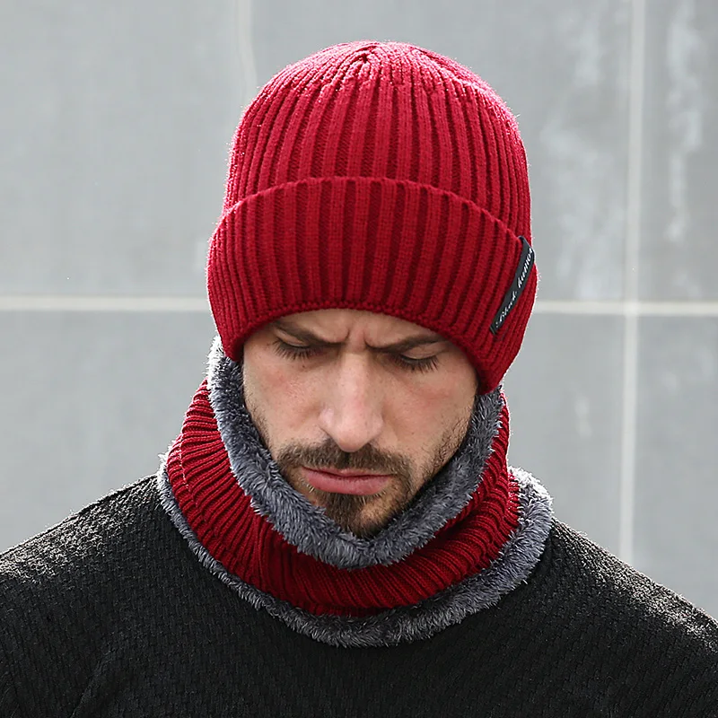 

Winter Beanies Men Scarf Knitted Hat Caps Mask Gorras Bonnet Baggy Warm Hats For Men Women Fleece Lined Thick Skullies Beanies