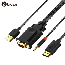 Biaze 1,8 м HDMI кабель VGA к HDMI 1080 P HD с аудио адаптером USB кабель питания адаптер VGA HDMI кабель для проектор для ноутбука