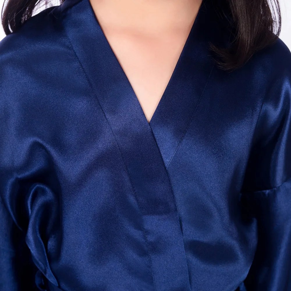 Темно-синие пижамы Для детей, на лето шелк японский Kimono Solid халат детский банный халат Полотенца ночная рубашка для девочек детские пижамы