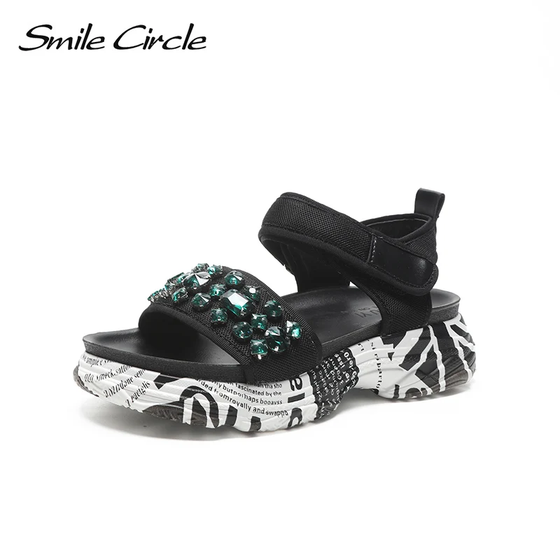 

Smile Circle Summer Sandals Women Fashion Rhinestone Flat platform shoes Women sandals chaussures femme ete 2018 Summer shoes