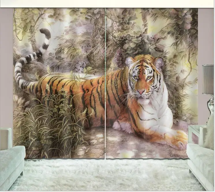 Animal Tiger Curtain Luxury Blackout 3D Window Curtain Living Room