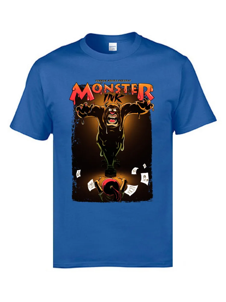 2018 New Monster ink Europe T Shirt Round Collar Cotton Men Tops & Tees Short Sleeve Mother Day Europe Tee-Shirts Monster ink blue
