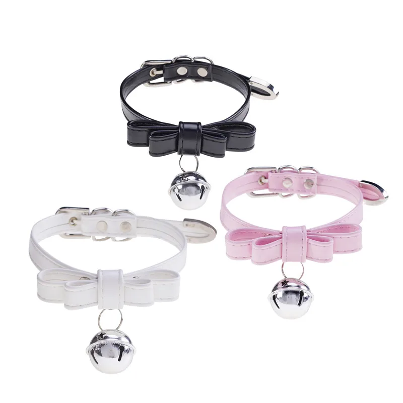 

Choker Necklace PU Bowknot Bells Handmade Boho Gothic Costume Jewelry Harajuku Anime Necklaces Bells Pendant Goth Collar