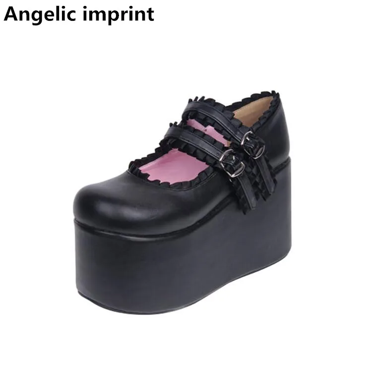 

Angelic imprint woman mori girl lolita cosplay shoes lady high wedges heels pumps women princess dress party shoes lacework 47