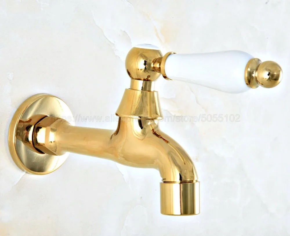 

Golden Brass Faucet Bathroom Wall Mounted Single Cold Water Tape for Kitchen Sink Mop Pool Outdoor Garden Faucet zav149