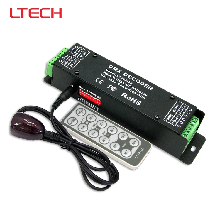 

LT-850-5A;DMX-PWM constant voltage led decoder,DC5-24V input;5A*3channel output