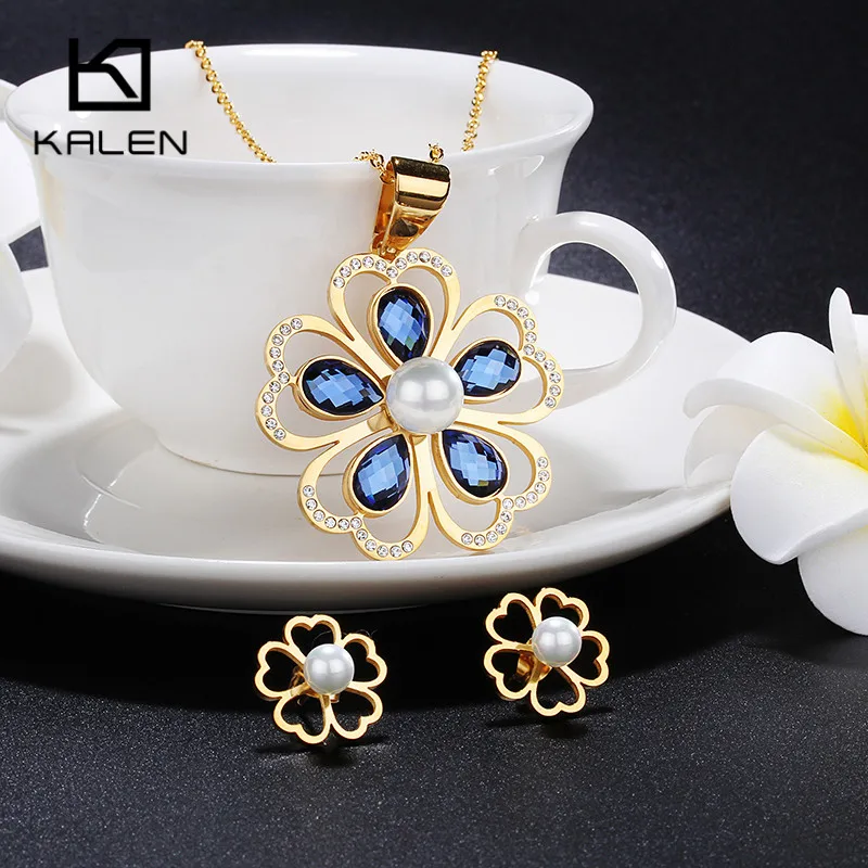 Комплект из колье и серёг нержавеющей стали|jewelry sets for women|flower jewelry setjewelry |