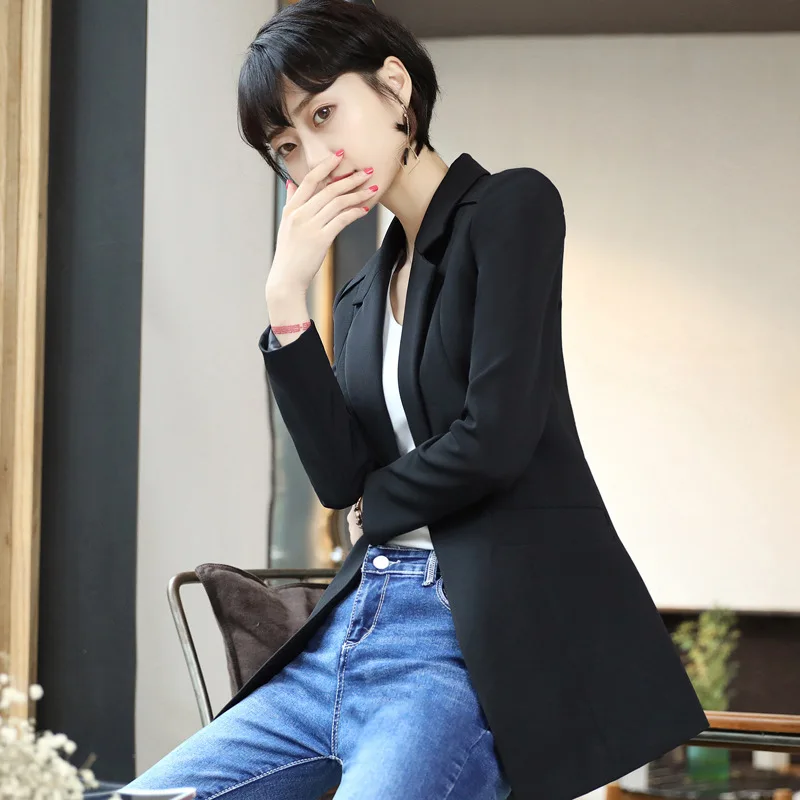 S-4XL плюс Размеры Блейзер Femme корейско-Стиль длинная куртка свободное, облегающее длинный рукав костюм Для женщин Блейзер Куртка с наполнителем из XYZH91882