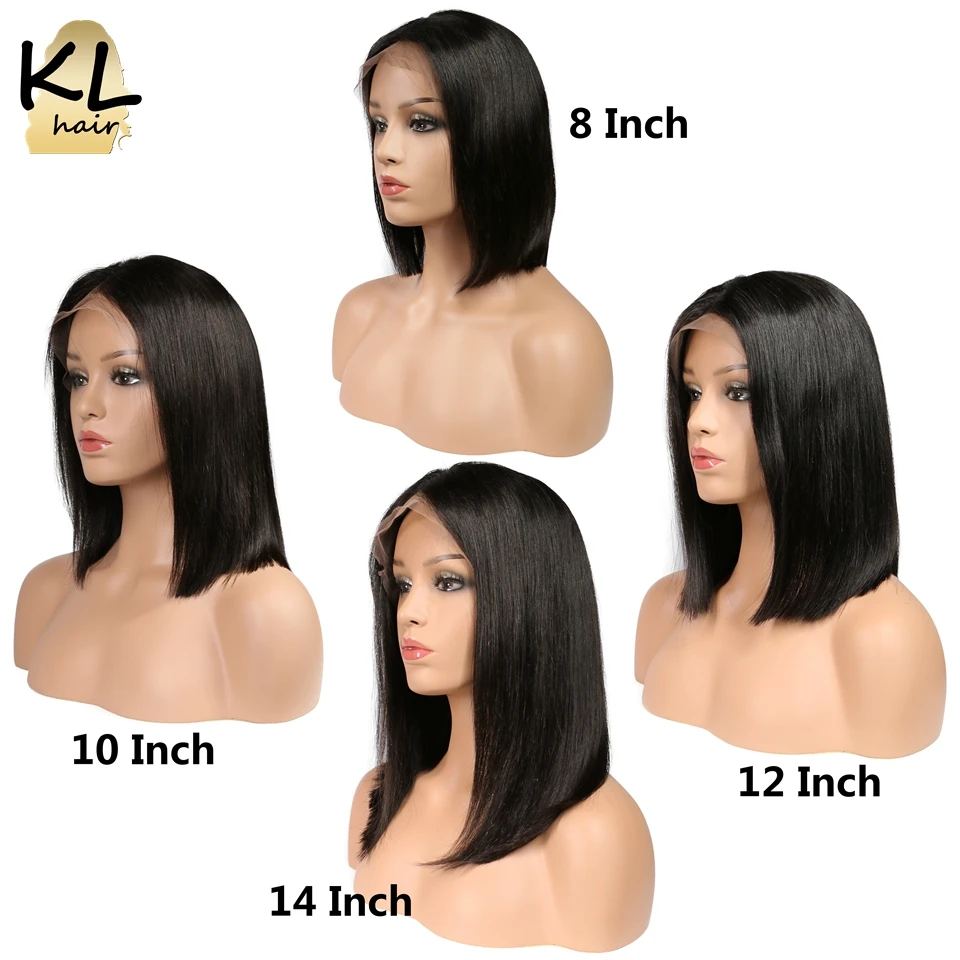 KL Hair 13*4 человеческие волосы на кружеве для черных женщин 180% Плотность перуанские волосы remy шелковистые прямые короткие парики