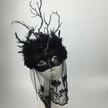 Маскарадные маски для взрослых, маски для макияжа с перьями на заказ, модные парные маски с перьями, Черные вуали, маски для выступлений, B-9478