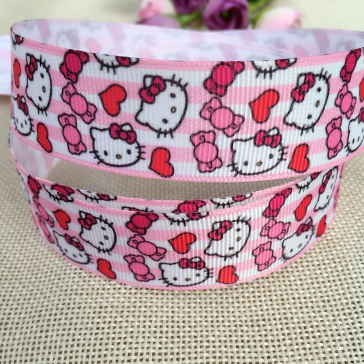 " 25 мм Kawaii Kitty напечатанная лента мультяшная кошка Grosgrain лента/Складная эластичная лента DIY ручной работы банты для волос