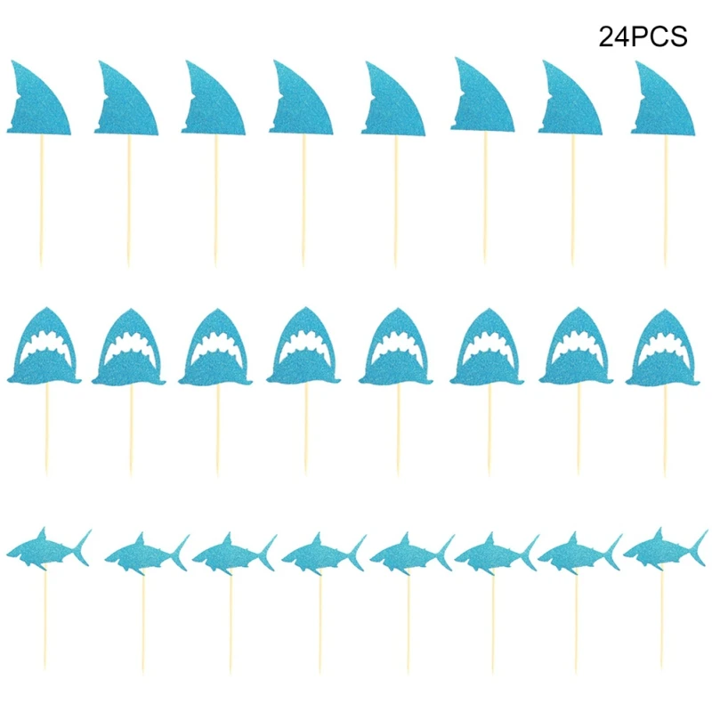 Cute Shark Shape Baking Cake Insert With Gold Powder Party Supplies Cake Decoration Supplies 24Pcs