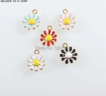 

Alloy Flowers Shape Metal Small Exquisite Daisies Necklace Pendant 50pcs/lot Mix Trendy Bracelet Decoration Phone Chain Charms